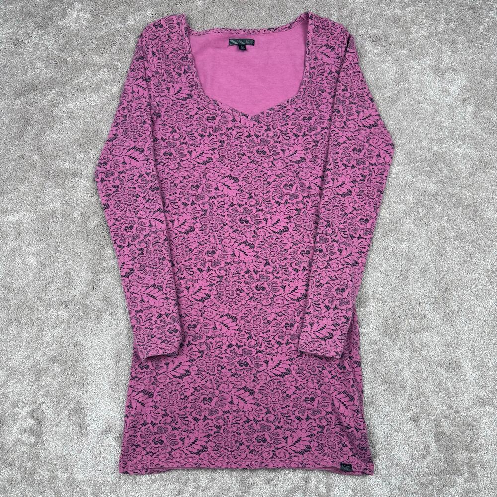 Vans Pink Black Lace Print Long Sleeve Bodycon Mini Dress Size M Goth Grunge